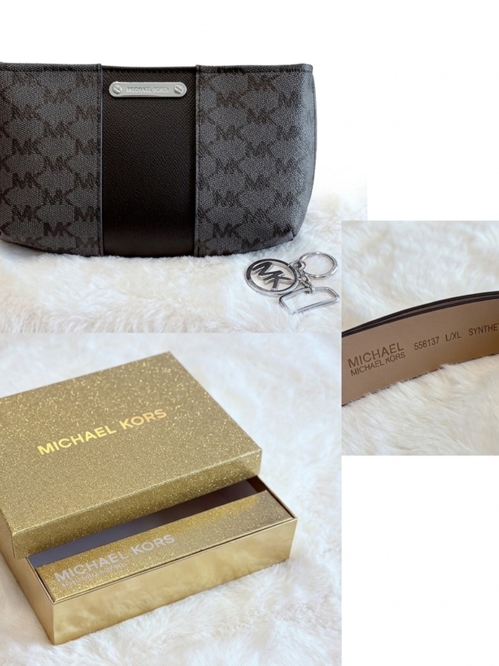 NIB Michael Kors Signature Monogram Belt Bag – Black & Dark Grey (Size L/XL)